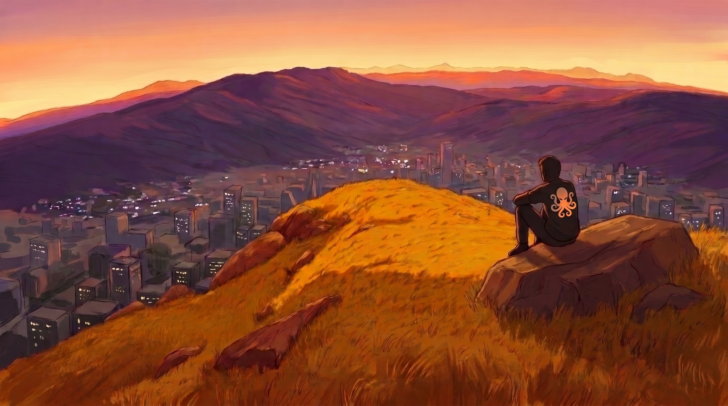 Fundador Vanguard contemplando la ciudad al atardecer